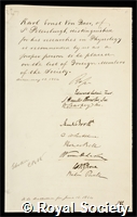Baer, Karl Ernst von: certificate of election to the Royal Society