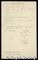Fischer, William Lewis Ferdinand: certificate of election to the Royal Society