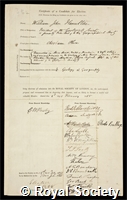 Hamilton, William John: certificate of election to the Royal Society