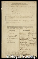 Hawkshaw, Sir John: certificate of election to the Royal Society