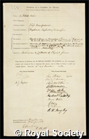 Osler, Abraham Follett: certificate of election to the Royal Society