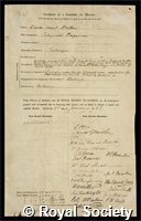 Walker, Charles Vincent: certificate of election to the Royal Society