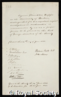 Dirichlet, Peter Gustav Lejeune: certificate of election to the Royal Society