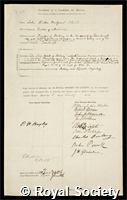 Balfour, John Hutton: certificate of election to the Royal Society