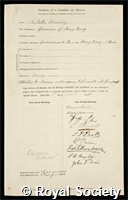Bowring, Sir John: certificate of election to the Royal Society