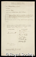 Gosse, Philip Henry: certificate of election to the Royal Society