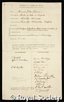 Johnson, Manuel John: certificate of election to the Royal Society