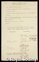Moore, John Carrick: certificate of election to the Royal Society
