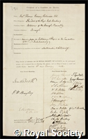 Robinson, Thomas Romney: certificate of election to the Royal Society