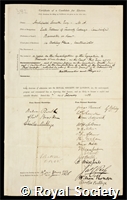 Smith, Archibald: certificate of election to the Royal Society