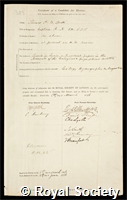 Spratt, Thomas Abel Brimage: certificate of election to the Royal Society
