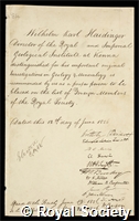 Haidinger, Wilhelm Karl Ritter von: certificate of election to the Royal Society