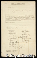 Boole, George: certificate of election to the Royal Society