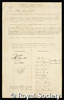 Smith, Robert Angus: certificate of election to the Royal Society