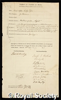 Sorby, Henry Clifton: certificate of election to the Royal Society