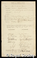 Boxer, Edward Mourrier: certificate of election to the Royal Society