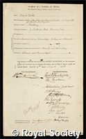 Forbes, David: certificate of election to the Royal Society