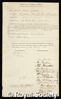 Garrod, Sir Alfred Baring: certificate of election to the Royal Society