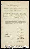 Haughton, Samuel: certificate of election to the Royal Society