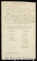 Hennessy, Henry: certificate of election to the Royal Society