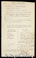 Livingstone, David: certificate of election to the Royal Society