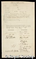 Lubbock, John, 1st Baron Avebury: certificate of election to the Royal Society