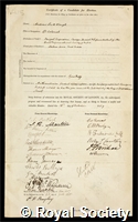 Waugh, Sir Andrew Scott: certificate of election to the Royal Society