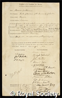 Williams, Thomas: certificate of election to the Royal Society