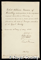 Bunsen, Robert Wilhelm: certificate of election to the Royal Society