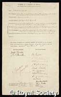 Calvert, Frederick Crace: certificate of election to the Royal Society