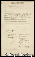 Carter, Henry John: certificate of election to the Royal Society
