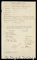 Macdonald, Sir John Denis: certificate of election to the Royal Society