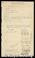 Penn, John: certificate of election to the Royal Society