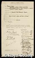 Watson, Sir Thomas: certificate of election to the Royal Society