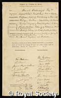 Woodcroft, Bennet: certificate of election to the Royal Society