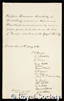 Helmholtz, Hermann Ludwig Ferdinand von: certificate of election to the Royal Society