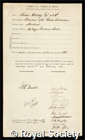 Baring, Thomas: certificate of election to the Royal Society