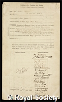 Bateman, John Frederic La Trobe: certificate of election to the Royal Society