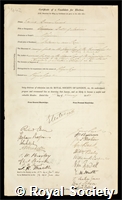 Brown-Sequard, Charles Edward: certificate of election to the Royal Society