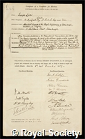 Lister, Joseph, 1st Baron Lister: certificate of election to the Royal Society