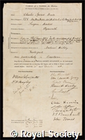 Bate, Charles Spence: certificate of election to the Royal Society