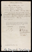 Debus, Heinrich: certificate of election to the Royal Society