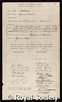 Matthiessen, Augustus: certificate of election to the Royal Society