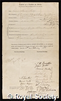 Parkes, Edmund Alexander: certificate of election to the Royal Society