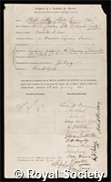 Sclater, Philip Lutley: certificate of election to the Royal Society