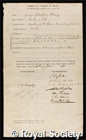 Stoney, George Johnstone: certificate of election to the Royal Society