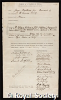 Bentham, George: certificate of election to the Royal Society