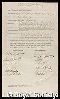 Evans, Sir Frederick John Owen: certificate of election to the Royal Society
