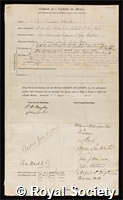 Hicks, John Braxton: certificate of election to the Royal Society