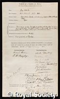 Rolleston, George: certificate of election to the Royal Society